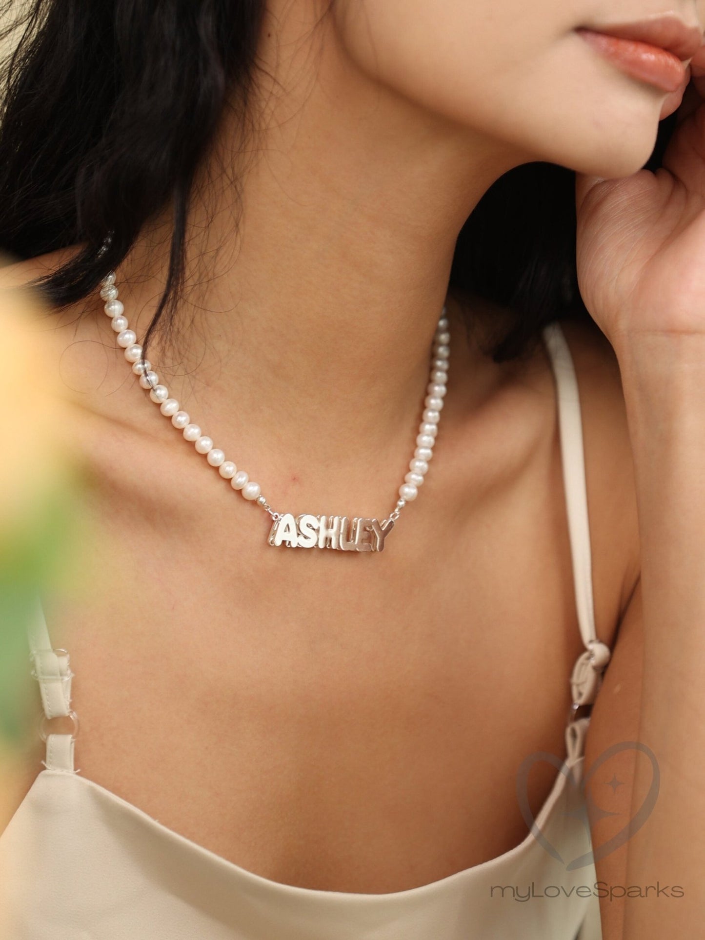 Personalized Name Necklace with Pearls Chain - myLoveSparks Jewelry & GiftsJHDiamond