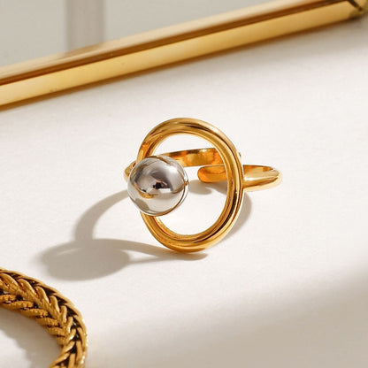 Bague Orbit – Bague sphérique bicolore en acier inoxydable étanche
