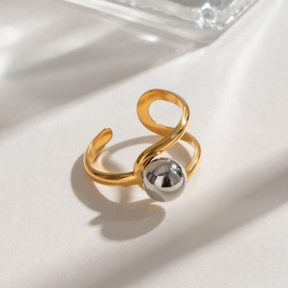 Anello importante Solstice Swirl - Fascia con sfera in acciaio inossidabile bicolore impermeabile