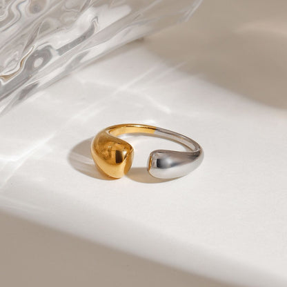 Anello importante Calla Teardrop - Fascia aperta a polsino in acciaio inossidabile bicolore impermeabile