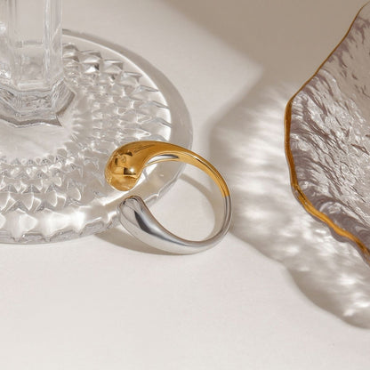 Anello importante Calla Teardrop - Fascia aperta a polsino in acciaio inossidabile bicolore impermeabile