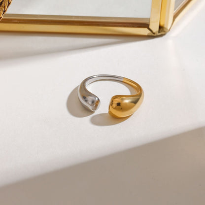 Anello importante Calla Teardrop - Fascia aperta a polsino in acciaio inossidabile bicolore impermeabile