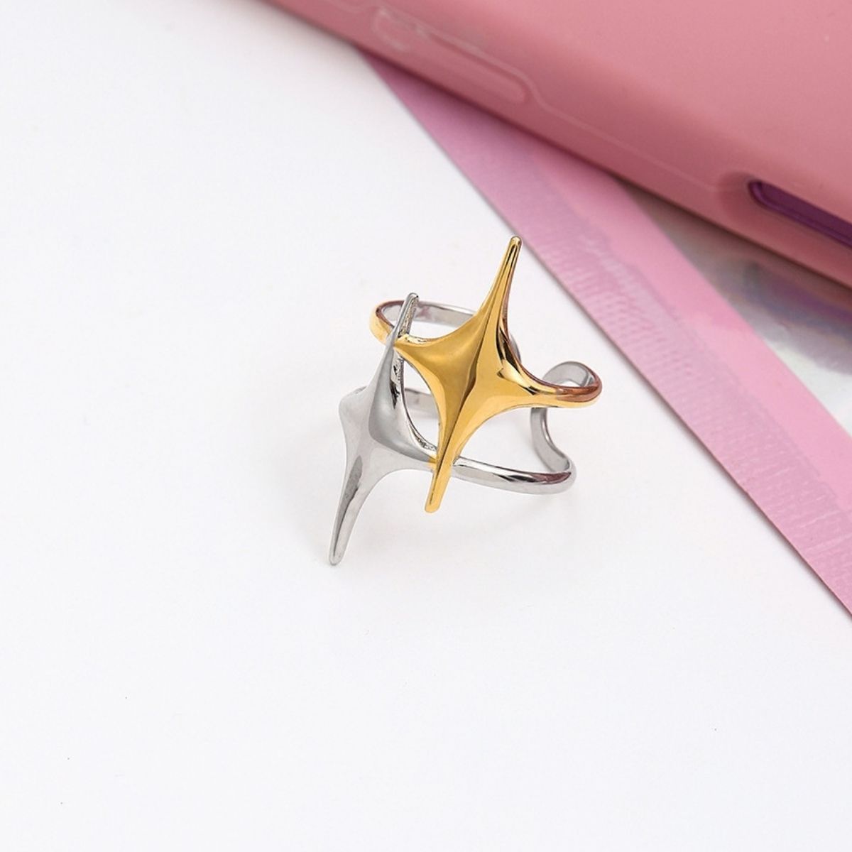The Nova Starburst Statement Ring – Two-Tone Waterproof Stainless Steel Celestial Ring