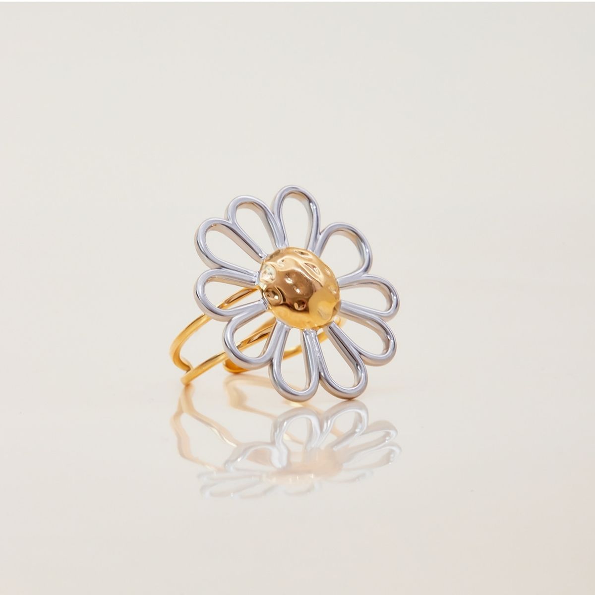 The Dahlia Statement Bloom Ring – Two-Tone Waterproof Stainless Steel Wire Flower Ring