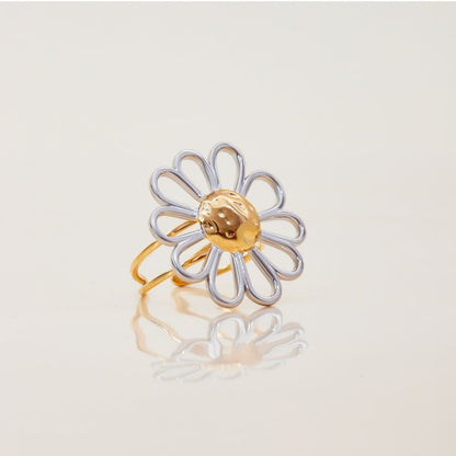 The Dahlia Statement Bloom Ring – Two-Tone Waterproof Stainless Steel Wire Flower Ring