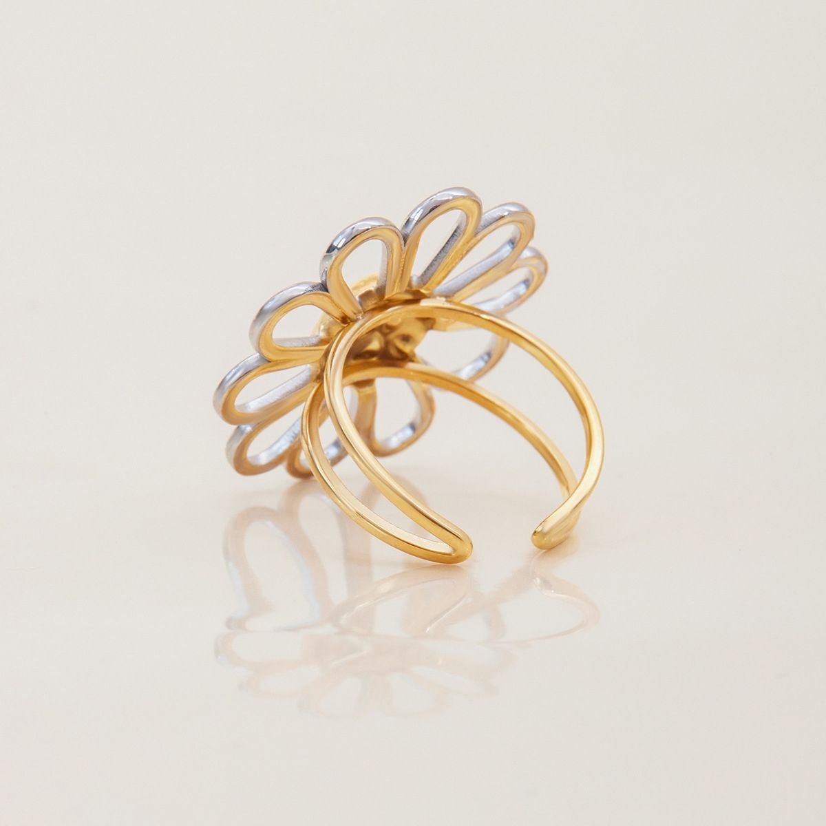 The Dahlia Statement Bloom Ring – Two-Tone Waterproof Stainless Steel Wire Flower Ring
