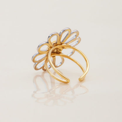 The Dahlia Statement Bloom Ring – Two-Tone Waterproof Stainless Steel Wire Flower Ring