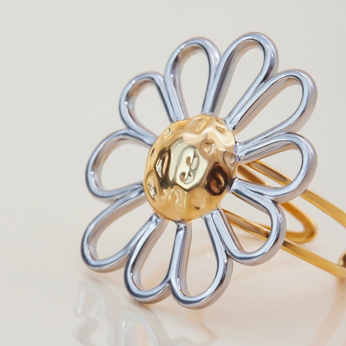 The Dahlia Statement Bloom Ring – Two-Tone Waterproof Stainless Steel Wire Flower Ring