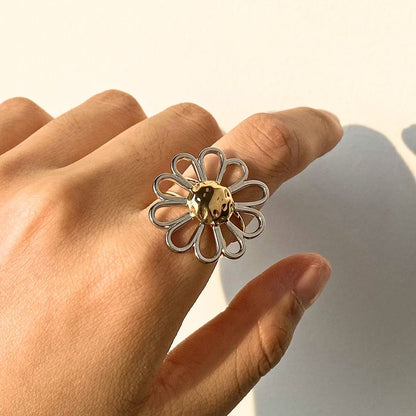 The Dahlia Statement Bloom Ring – Two-Tone Waterproof Stainless Steel Wire Flower Ring