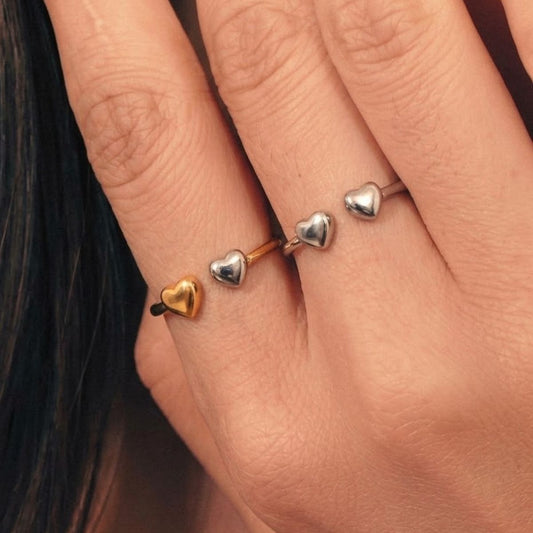 Amour Duo Ring mit offenem Herz – Wasserfester & anlaufgeschützter zweifarbiger Edelstahlring