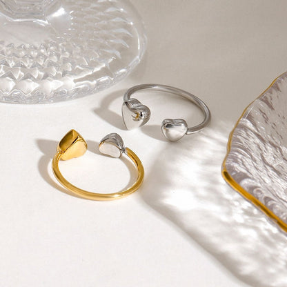Bague Amour Duo Open Heart – Anneau en acier inoxydable bicolore, imperméable et résistant au ternissement