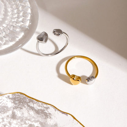 Bague Amour Duo Open Heart – Anneau en acier inoxydable bicolore, imperméable et résistant au ternissement