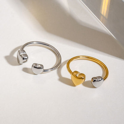 Bague Amour Duo Open Heart – Anneau en acier inoxydable bicolore, imperméable et résistant au ternissement