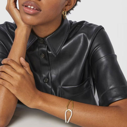 Bracelet manchette Interlock – Jonc ouvert en fil d'acier inoxydable bicolore et imperméable