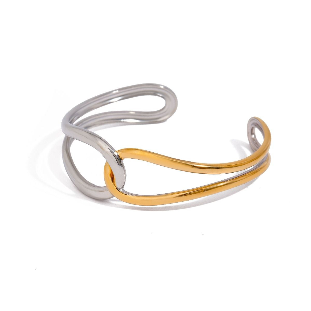 Bracelet manchette Interlock – Jonc ouvert en fil d'acier inoxydable bicolore et imperméable