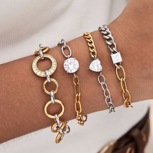 Lumina Duo Edelstein-Kettenarmband – Zweifarbiges, wasserfestes Edelstahl-Armband mit Kristallgliedern