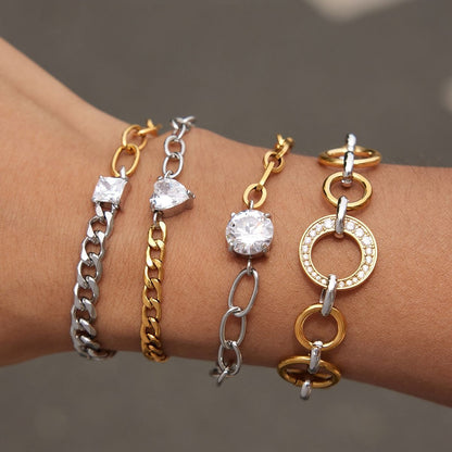 Pulsera de cadena con gemas Lumina Duo - Pulsera de eslabones con cristales de acero inoxidable bicolor e impermeable