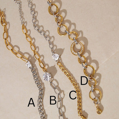 Pulsera de cadena con gemas Lumina Duo - Pulsera de eslabones con cristales de acero inoxidable bicolor e impermeable