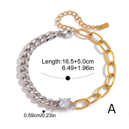Pulsera de cadena con gemas Lumina Duo - Pulsera de eslabones con cristales de acero inoxidable bicolor e impermeable