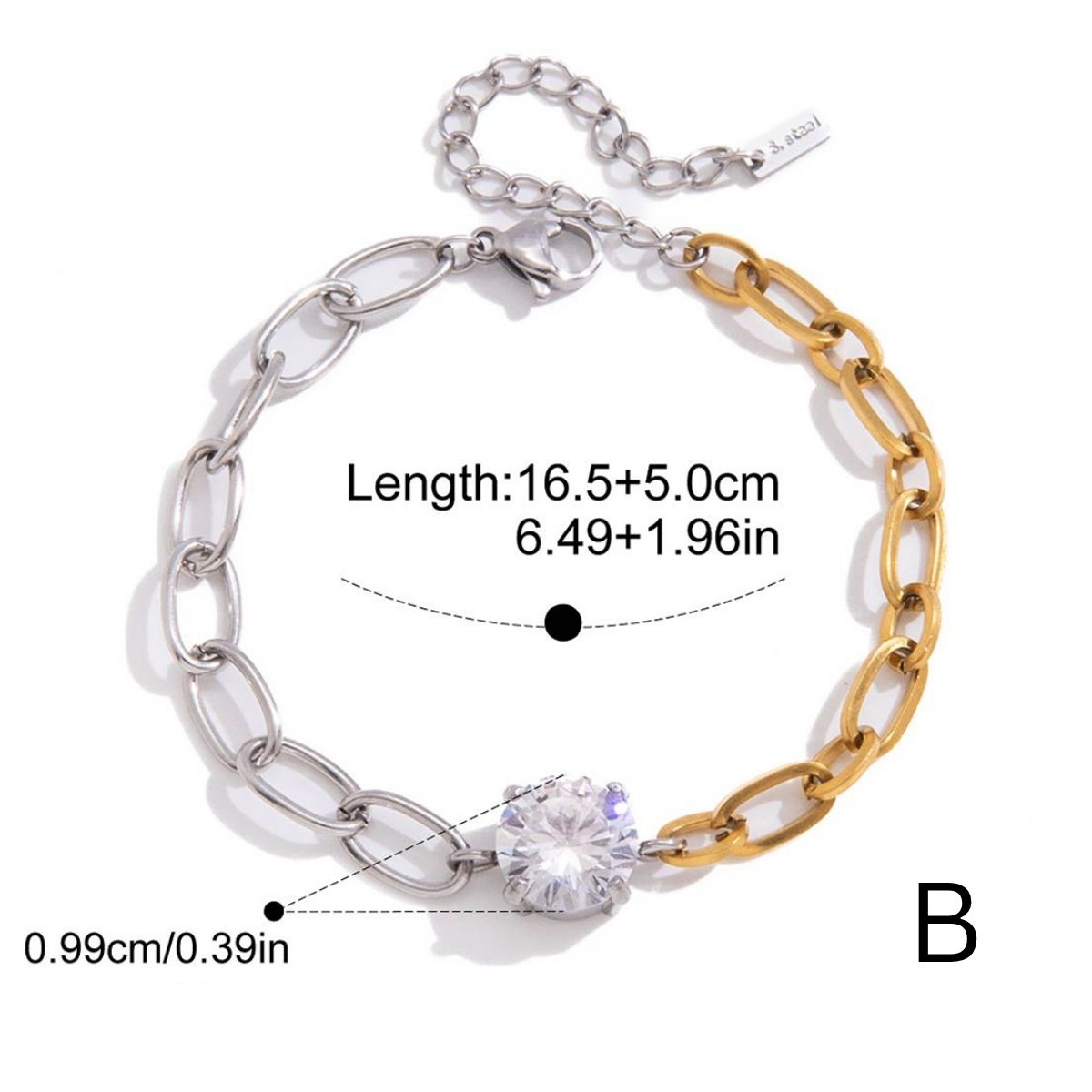 Pulsera de cadena con gemas Lumina Duo - Pulsera de eslabones con cristales de acero inoxidable bicolor e impermeable