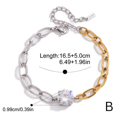 Pulsera de cadena con gemas Lumina Duo - Pulsera de eslabones con cristales de acero inoxidable bicolor e impermeable