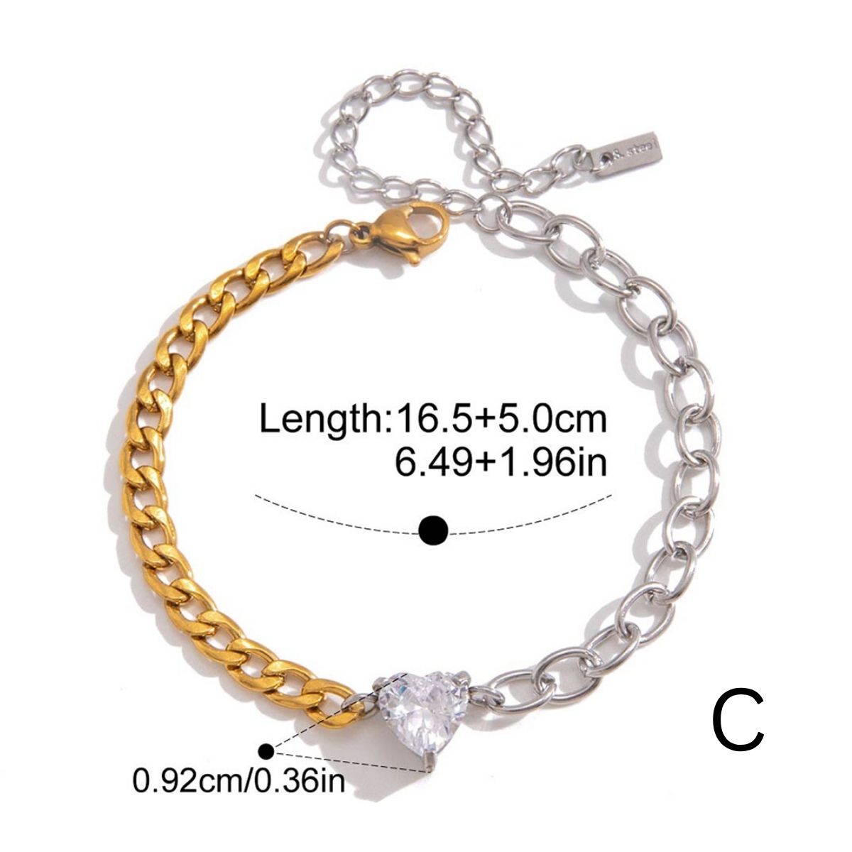 Pulsera de cadena con gemas Lumina Duo - Pulsera de eslabones con cristales de acero inoxidable bicolor e impermeable