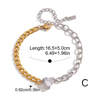 Pulsera de cadena con gemas Lumina Duo - Pulsera de eslabones con cristales de acero inoxidable bicolor e impermeable