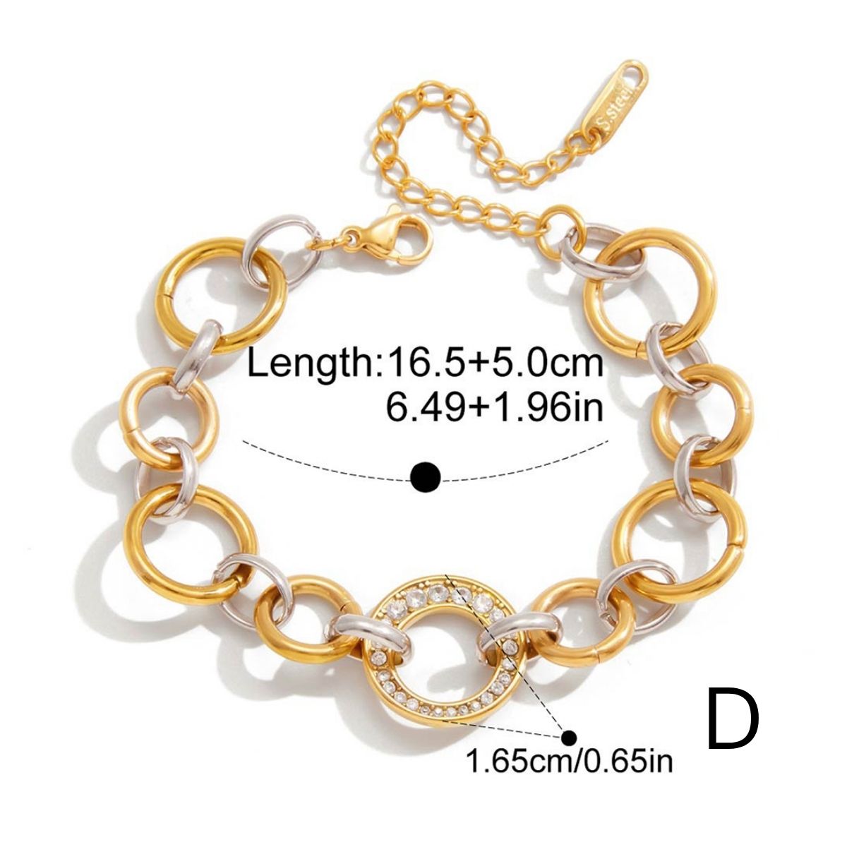 Pulsera de cadena con gemas Lumina Duo - Pulsera de eslabones con cristales de acero inoxidable bicolor e impermeable