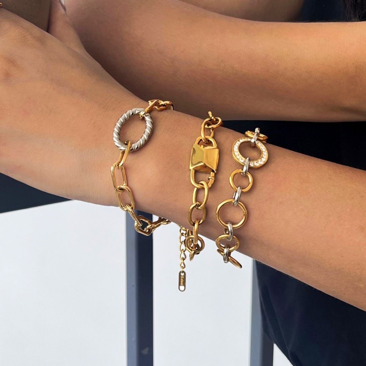 The Bold Statement Chain Bracelet – Two-Tone Waterproof Stainless Steel Link & Charm Bracelet