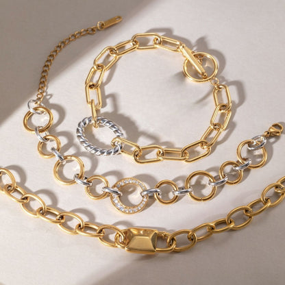 The Bold Statement Chain Bracelet – Two-Tone Waterproof Stainless Steel Link & Charm Bracelet