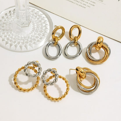 The Entwine Statement Drop Earrings – Two-Tone Waterproof Stainless Steel Interlocking Link Earrings