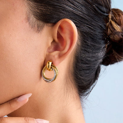 The Entwine Statement Drop Earrings – Two-Tone Waterproof Stainless Steel Interlocking Link Earrings