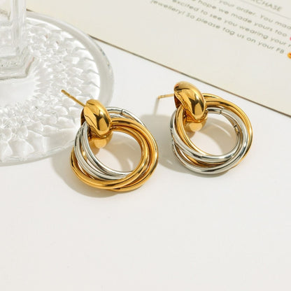 The Entwine Statement Drop Earrings – Two-Tone Waterproof Stainless Steel Interlocking Link Earrings