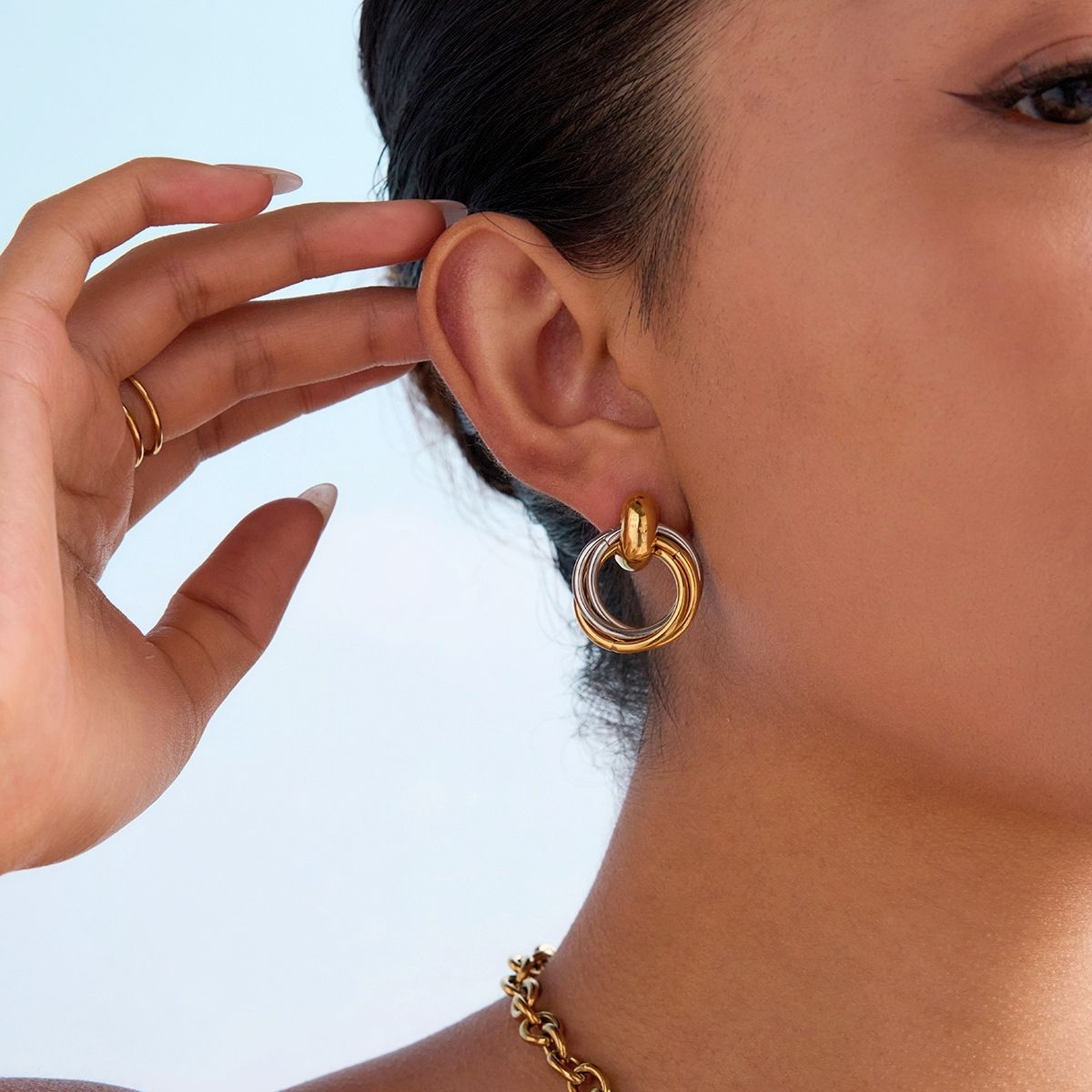 The Entwine Statement Drop Earrings – Two-Tone Waterproof Stainless Steel Interlocking Link Earrings