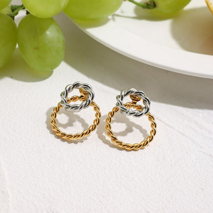 The Entwine Statement Drop Earrings – Two-Tone Waterproof Stainless Steel Interlocking Link Earrings