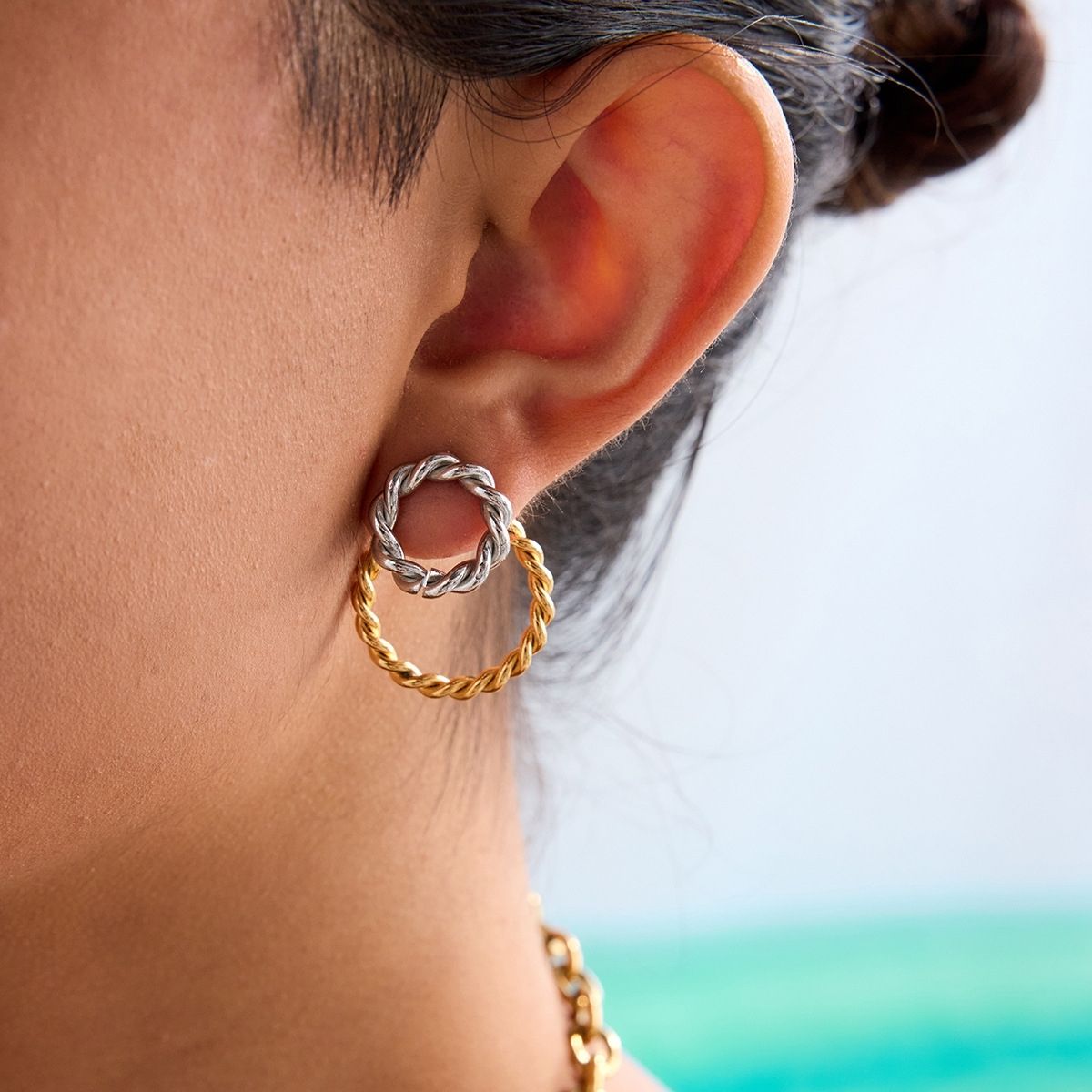 The Entwine Statement Drop Earrings – Two-Tone Waterproof Stainless Steel Interlocking Link Earrings