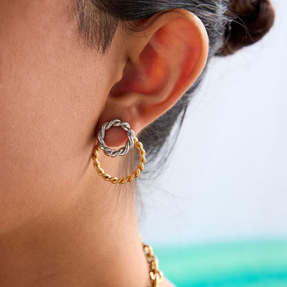 The Entwine Statement Drop Earrings – Two-Tone Waterproof Stainless Steel Interlocking Link Earrings
