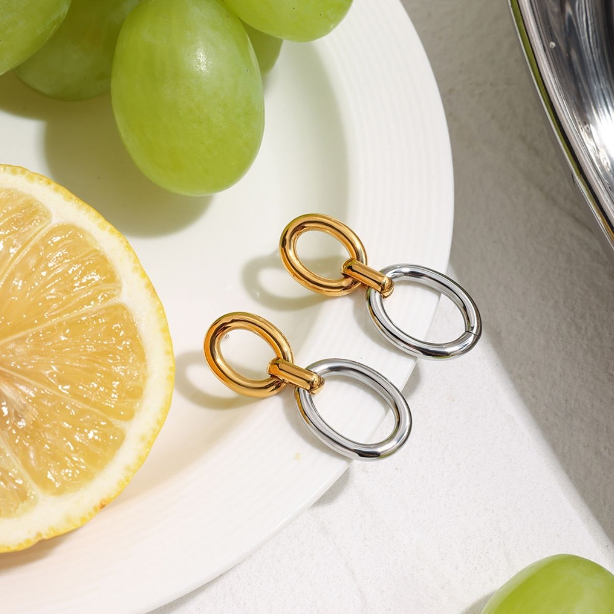 The Entwine Statement Drop Earrings – Two-Tone Waterproof Stainless Steel Interlocking Link Earrings