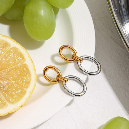 The Entwine Statement Drop Earrings – Two-Tone Waterproof Stainless Steel Interlocking Link Earrings