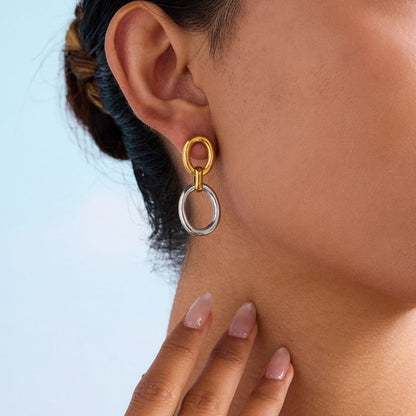 The Entwine Statement Drop Earrings – Two-Tone Waterproof Stainless Steel Interlocking Link Earrings