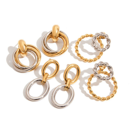 The Entwine Statement Drop Earrings – Two-Tone Waterproof Stainless Steel Interlocking Link Earrings