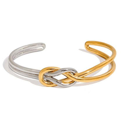 Two-tone Entwined Knot cuff bracelet, side view