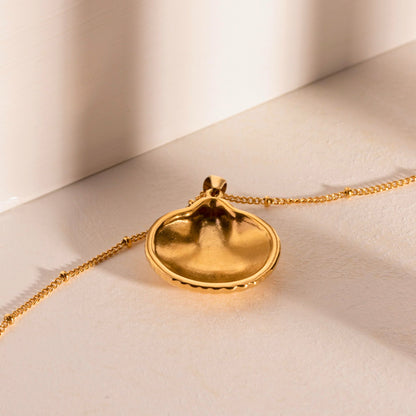 Collier pendentif coquille Saint-Jacques – Collier chaîne satellite en acier inoxydable plaqué or 18 carats