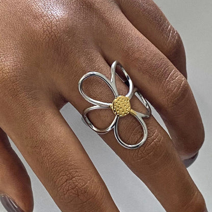 Bague Flora – Bague fleur en acier inoxydable bicolore et imperméable