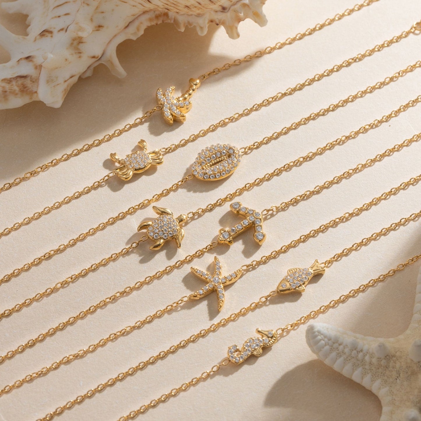 18K Gold Plated Ocean Charm Bracelet • Waterproof Stainless Steel Cubic Zirconia Beach Jewelry For Summer Holidays