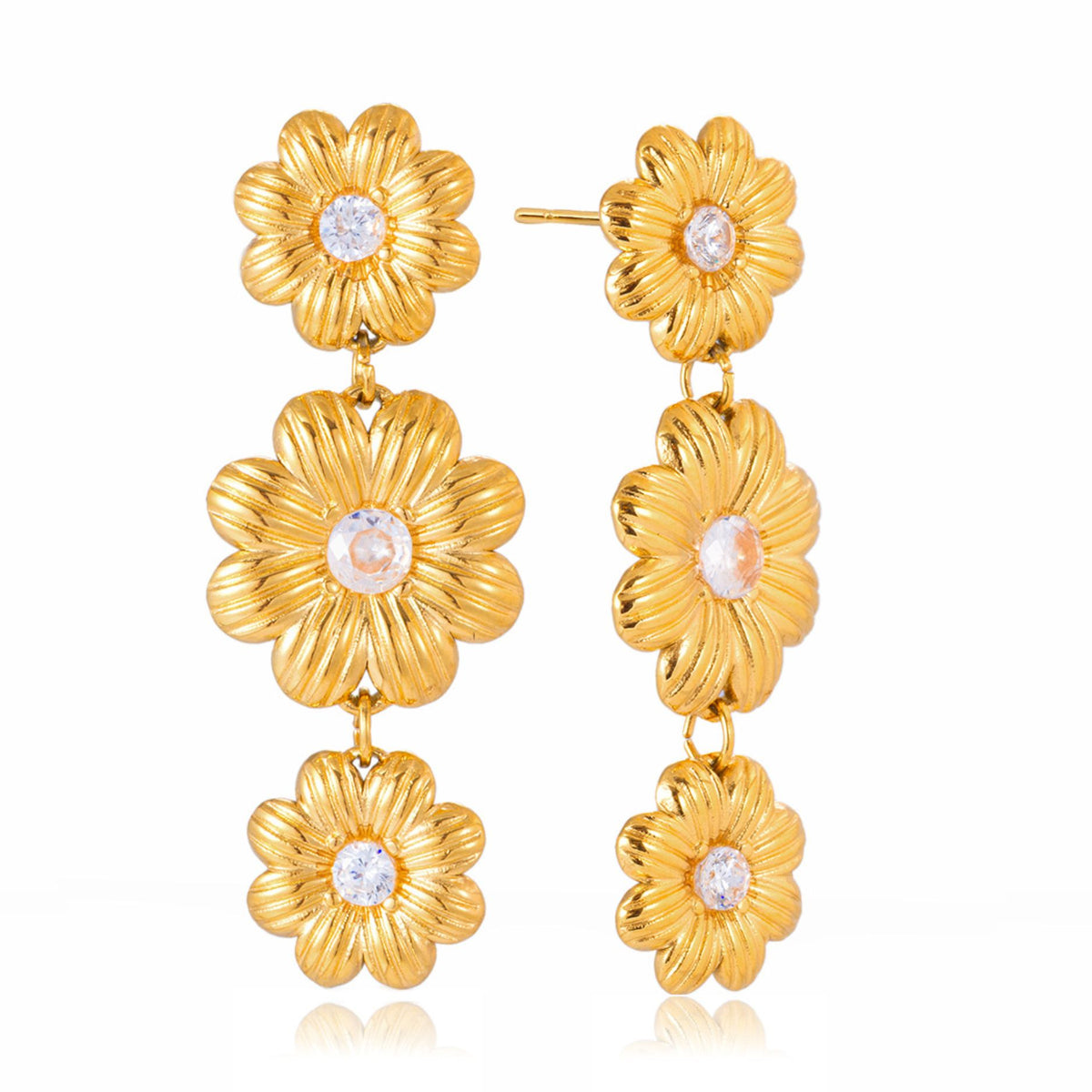 Waterproof Daisy Floral Jewelry Set – Hypoallergenic Gold Stainless Steel Collar Necklace, Dangle Earrings, Charm Bracelet & Complete Set