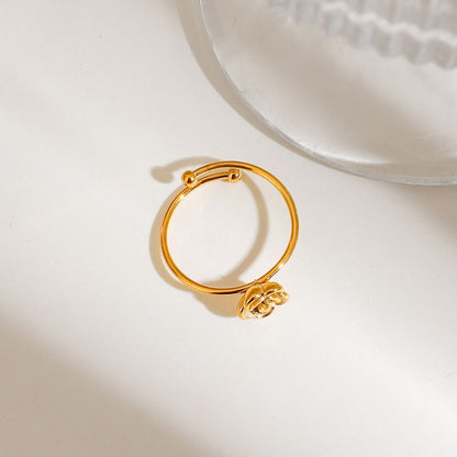 18K Gold Plated Minimalist Flower Ring – Waterproof Hypoallergenic Stainless Steel Ring with Rose Motif