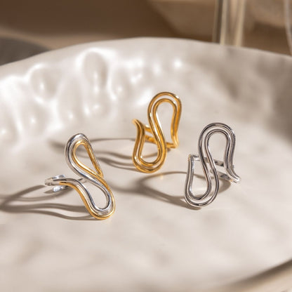 Bague Soren Wavy – Bagues en acier inoxydable bicolore, imperméables et résistantes au ternissement
