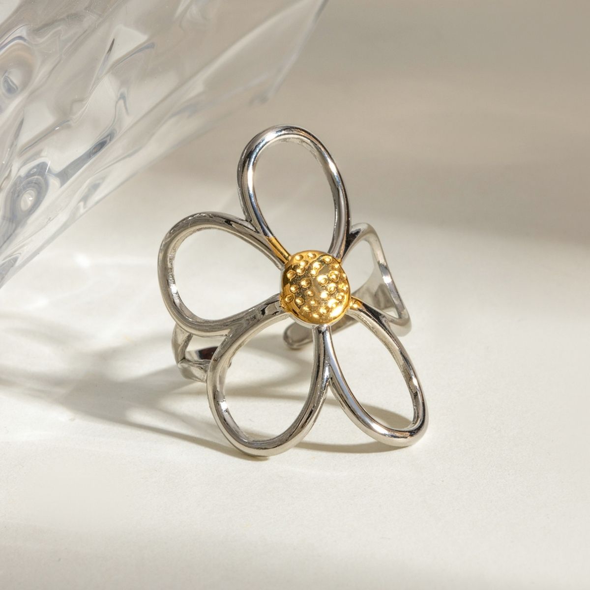 Bague Flora – Bague fleur en acier inoxydable bicolore et imperméable