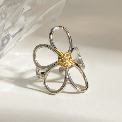 Bague Flora – Bague fleur en acier inoxydable bicolore et imperméable